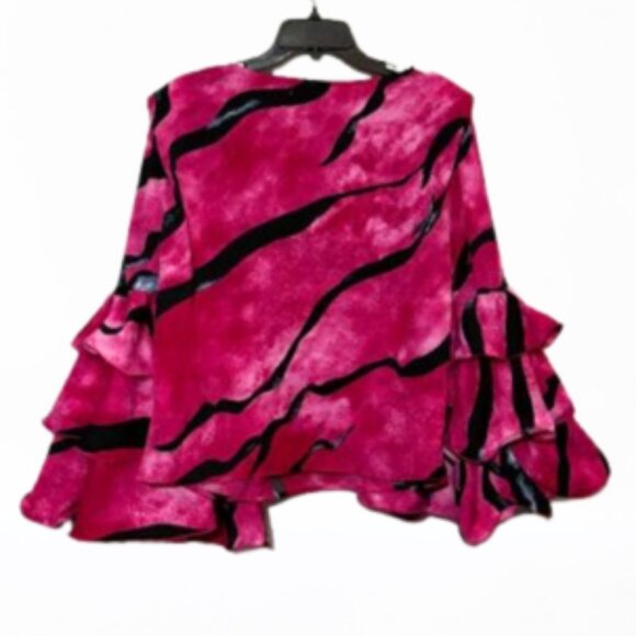 NWT Kate Hewko Runway to Reality Pink/Black Ruffled Sleeve Blouse Top SZ OS - Picture 6 of 11